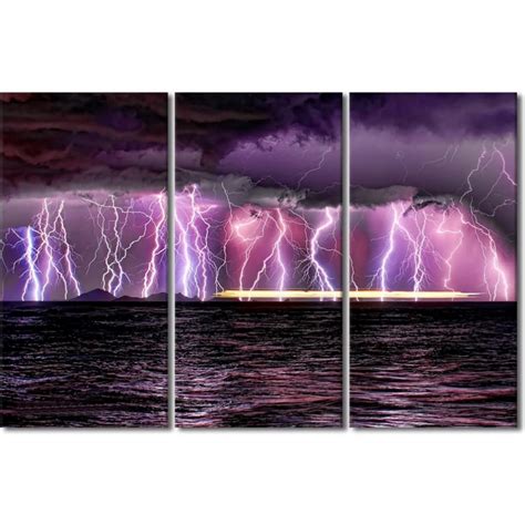 TISHIRON 3PCS Framed Lightning Storm Theme Canvas Wall Art Set 60 X40