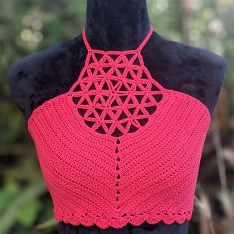 Red Flower Of Life Crochet Crop Top Bralette Made Depop