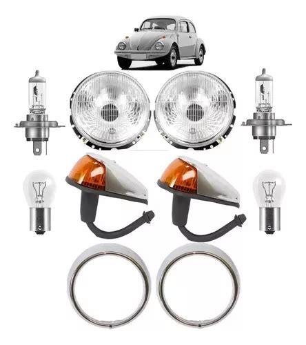 Kit Farol Pisca Seta Aro Lâmpadas Fusca 80 81 82 83 84 85 86