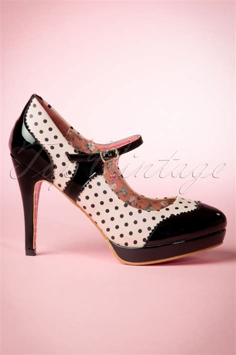 50s Mary Jane Pumps In Black And Nude