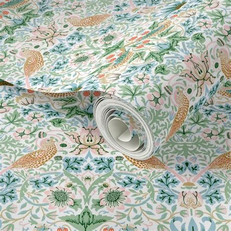 William Morris Strawberry Thief Pink Wallpaper Spoonflower William