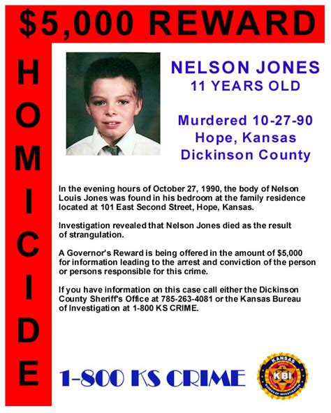 KBI - Kansas Bureau of Investigation - Kansas Most Wanted - Governor's Reward - Nelson Jones