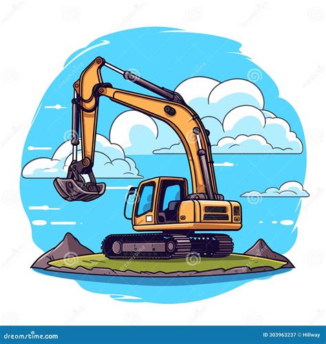 Mini Excavator Heavy Equipment Vehicle Color Vector Illustration Stock