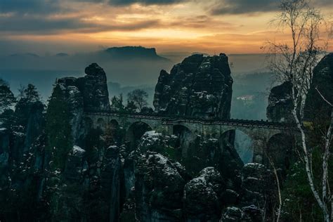 Premium Photo | Panoramic view of the bastei bridge in winter