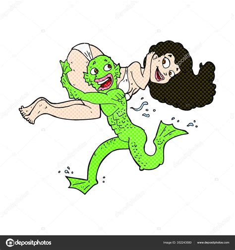 Retro Comic Book Style Cartoon Swamp Monster Carrying Girl Bikini Stock