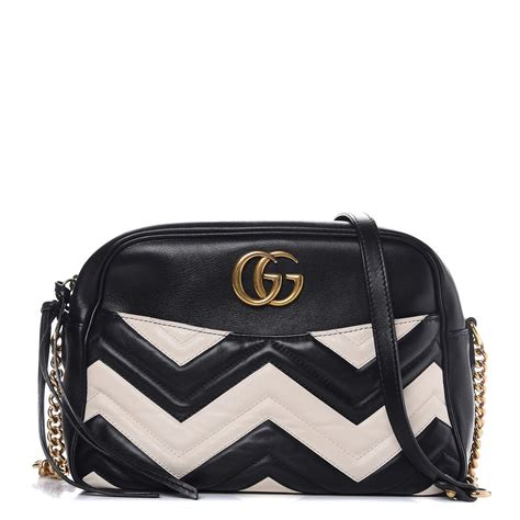 Gucci Calfskin Matelasse Medium Gg Marmont Shoulder Bag Black White 284607