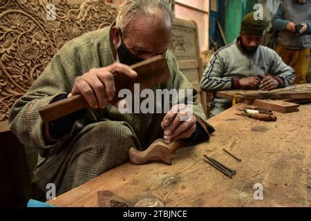 Srinagar India Th Dec A Kashmiri Artisan Carves A Handicraft