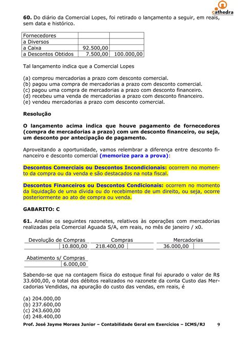 Exercicios Resolvidos Contabilidade Aula 04 Cathedra Icms Rj Pdf