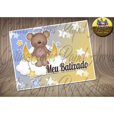 Batizado Batismo Urso Papel de Arroz Comestível A4 Retangular mod 02