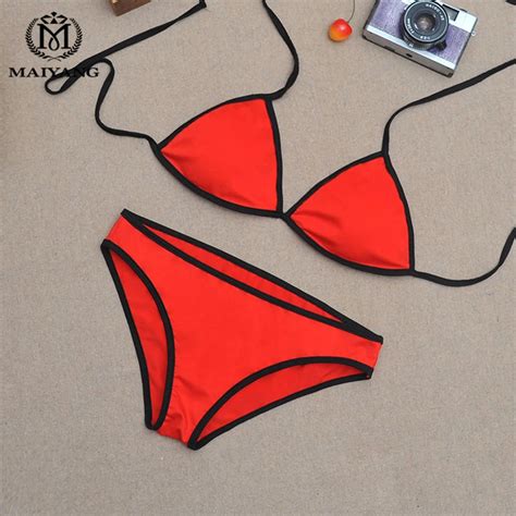 Summer Sexy Bikinis Hit Color Red Swimsuit Women Beach Swimwear