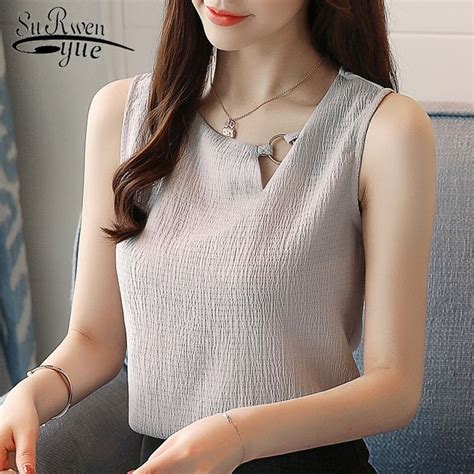 Fashion Feminine Blouses Chiffon Women Blouse Shirt Sleeveless Summer