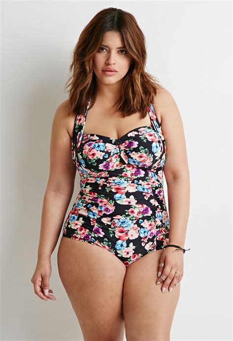 Forever 21 Forever 21 Floral Print Halter One Piece Plus Size Swimsuits Cute Plus Size