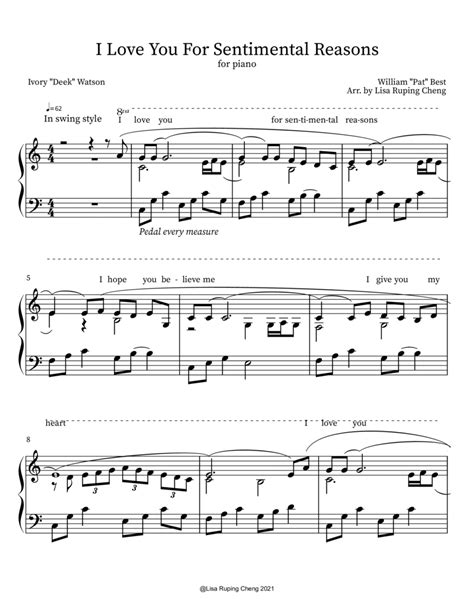 I Love You For Sentimental Reasons Piano Solo Digital Sheet Music