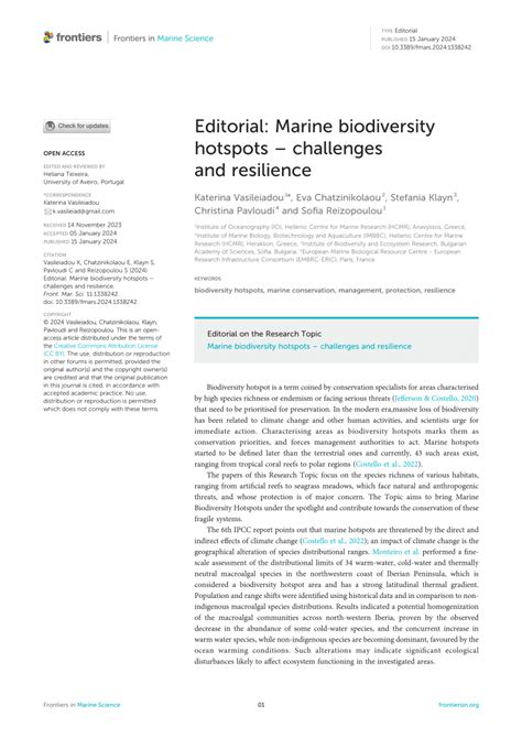 (PDF) Editorial: Marine biodiversity hotspots -challenges and resilience