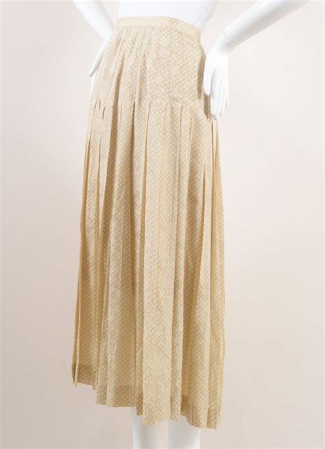 Beige And White Polka Dot Jacquard Pleated Silk Skirt Skirts Silk