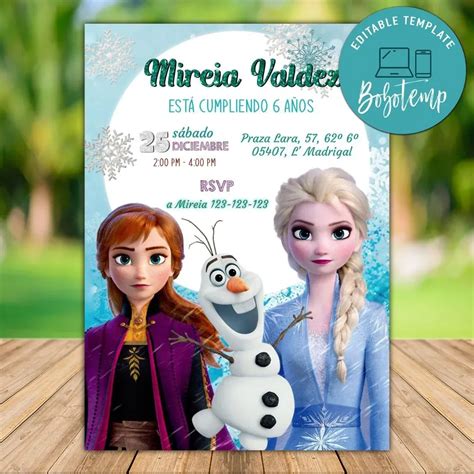 invitaciones de cumpleaños de Disney Frozen II Createpartylabels