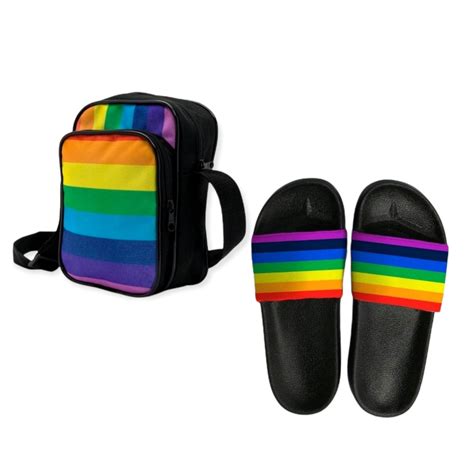 Chinelo Slide Lgbt Bolsa Shoulder Bag Arco Iris Feminino E Masculino