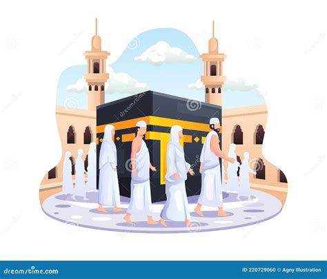 Islamic Hajj Pilgrimage. People are Walking Around the Kaaba Vector Illustration Stock Vector ...