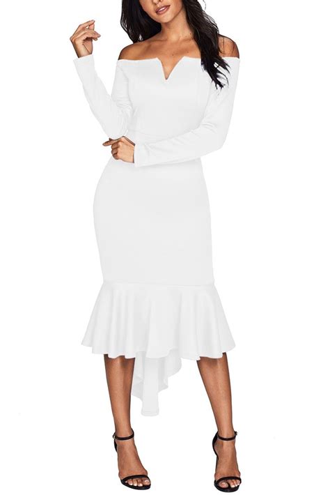 White Off Shoulder Long Sleeve Mermaid Dress Off Shoulder Mermaid Dress