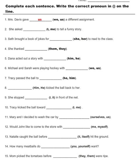 Worksheet On Pronouns For 6fill In The Blanks With Pronouns Brainly In