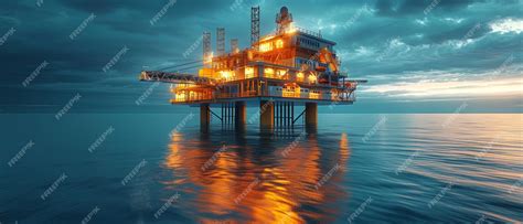 Premium Photo | Floating oil rig platform isolated on blue abstract ...