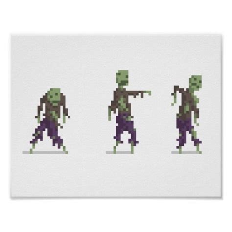 Zombie 8-bit Pixel Art Wide Poster | Zazzle | Pixel art tutorial, Cool ...