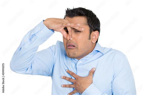 Man Pinches His Nose Something Stinks Very Bad Smell Stock Photo