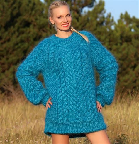 Cable Knit Sweater Hand Knitted Thick Mohair Pullover Fuzzy Etsy