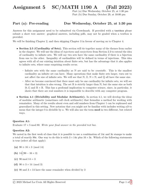 Math Assignment Set Theory Cardinality Modular Arithmetic