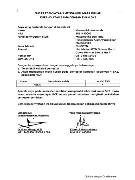 Surat Pernyataan 6 Sks Pdf