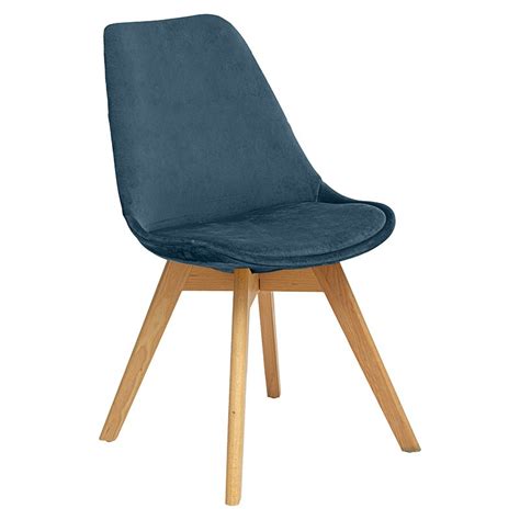 Chaise pieds bois velours bleu canard uni Baya Atmosphera Le Dépôt