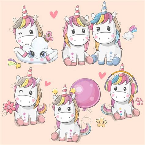 Conjunto De Lindos Unicornios De Dibujos Animados Aislados Sobre Un