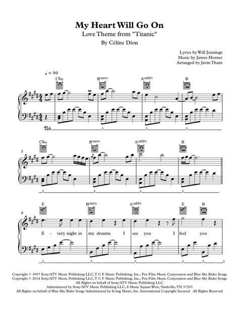 My Heart Will Go On Love Theme From Titanic Arr Javin Tham Sheet Music Deja Vu Piano