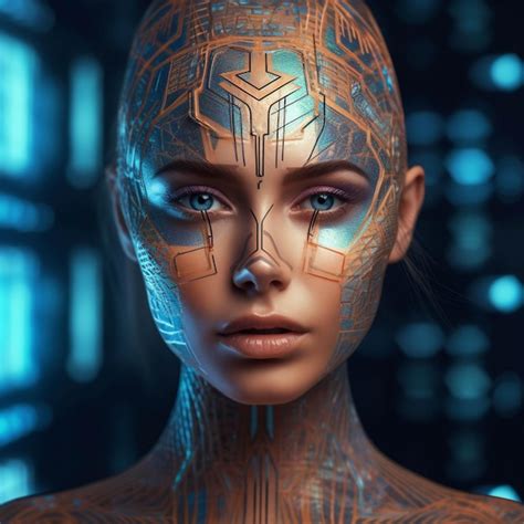 Representación 3d de una mujer cyborg con un rostro futurista Foto