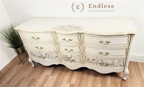 Vintage White French Dresser or Buffet With Rub on Transfer - Etsy