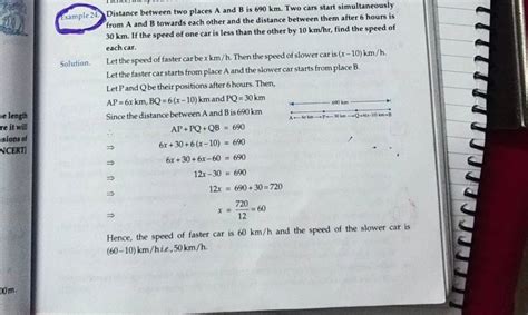 Example 24 Distance Between Two Places A And B Is 690 Km Two Cars Start