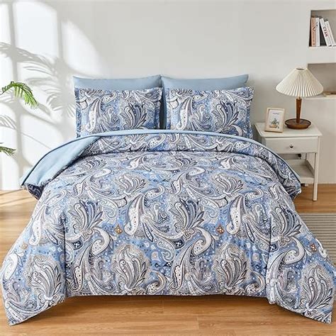 Amazon Djy Blue Paisley Comforter Set King Size Piece Bed In A