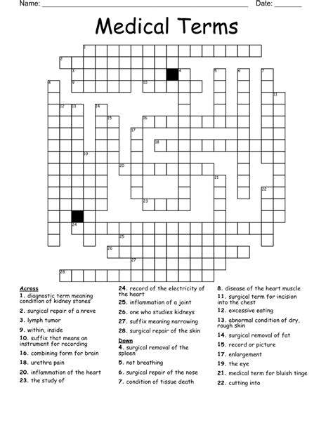 Medical Terminology Crossword Puzzle Wordmint