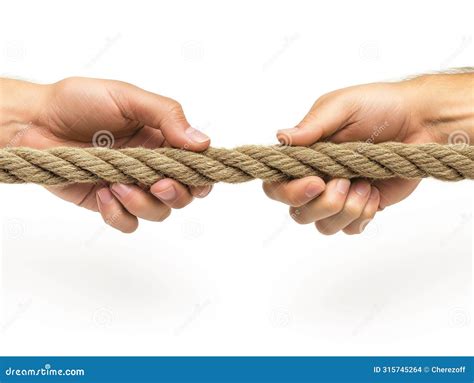 Tug Of War Concept With Two Hands Pulling Rope Stock Photo Image Of