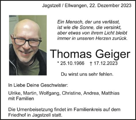 Traueranzeigen Von Thomas Geiger Schwaebische De Trauerportal