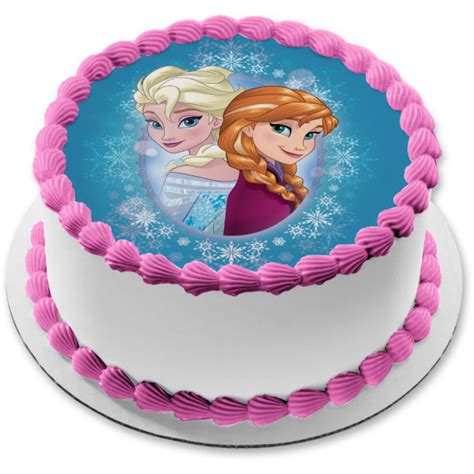 Disney Frozen Anna Elsa Snowflakes Edible Cake Topper Image Abpid49657