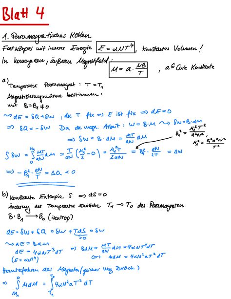 T4 Blatt 4 Übungsaufgaben thermo Blatt 4 Para magnetisches kühlen