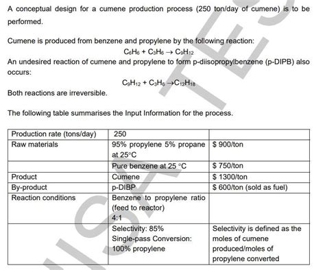 Solved A conceptual design for a cumene production process ( | Chegg.com