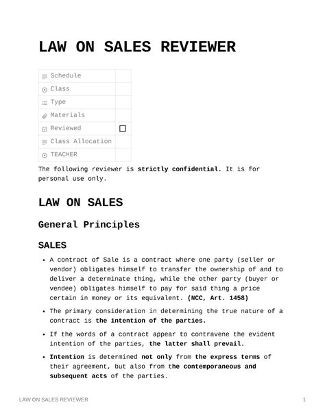 Law On Sales Reviewer Law On Sales Reviewer Schedule Class Type