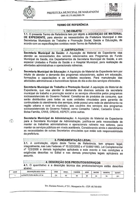 Termo De Referencia Prefeitura Municipal De Marapanim Gest O