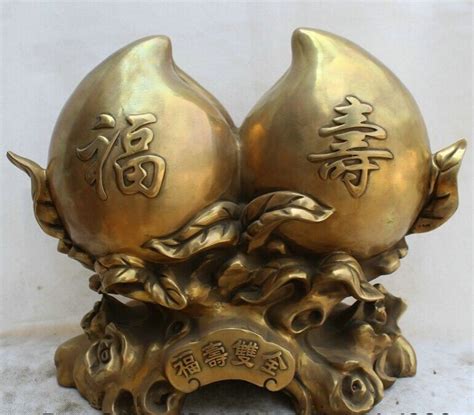 621 15 Chinese Brass Feng Shui Wealth Fu Shou Longevity Two Peach