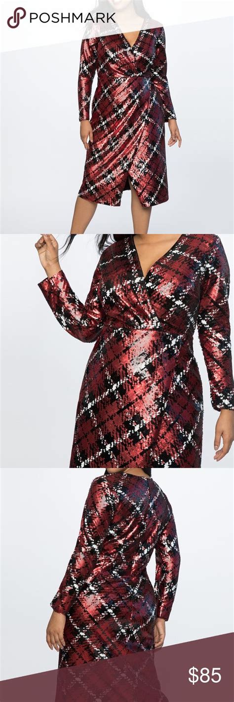 Eloquii Plaid Faux Wrap Sequin Dress Dress Brands Eloquii Dress Dresses