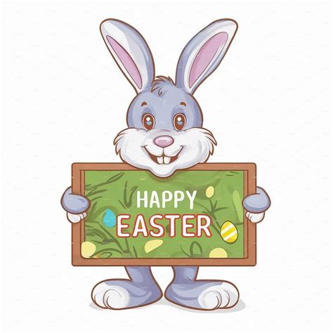 Premium Photo A Cartoon Rabbit Holding A Sign That Says Happy Easter