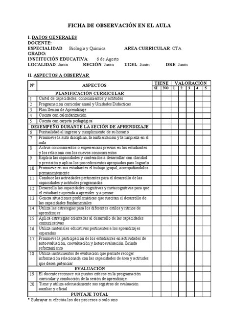 Ficha De Observacion De Sesion De Aprendizaje Datos Informativos Porn