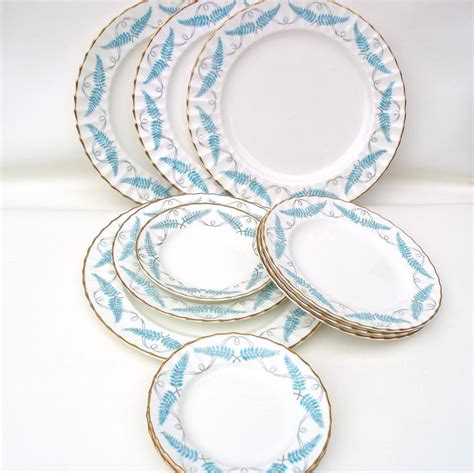 Vintage Royal Worcester China Dinnerware Set Turquoise